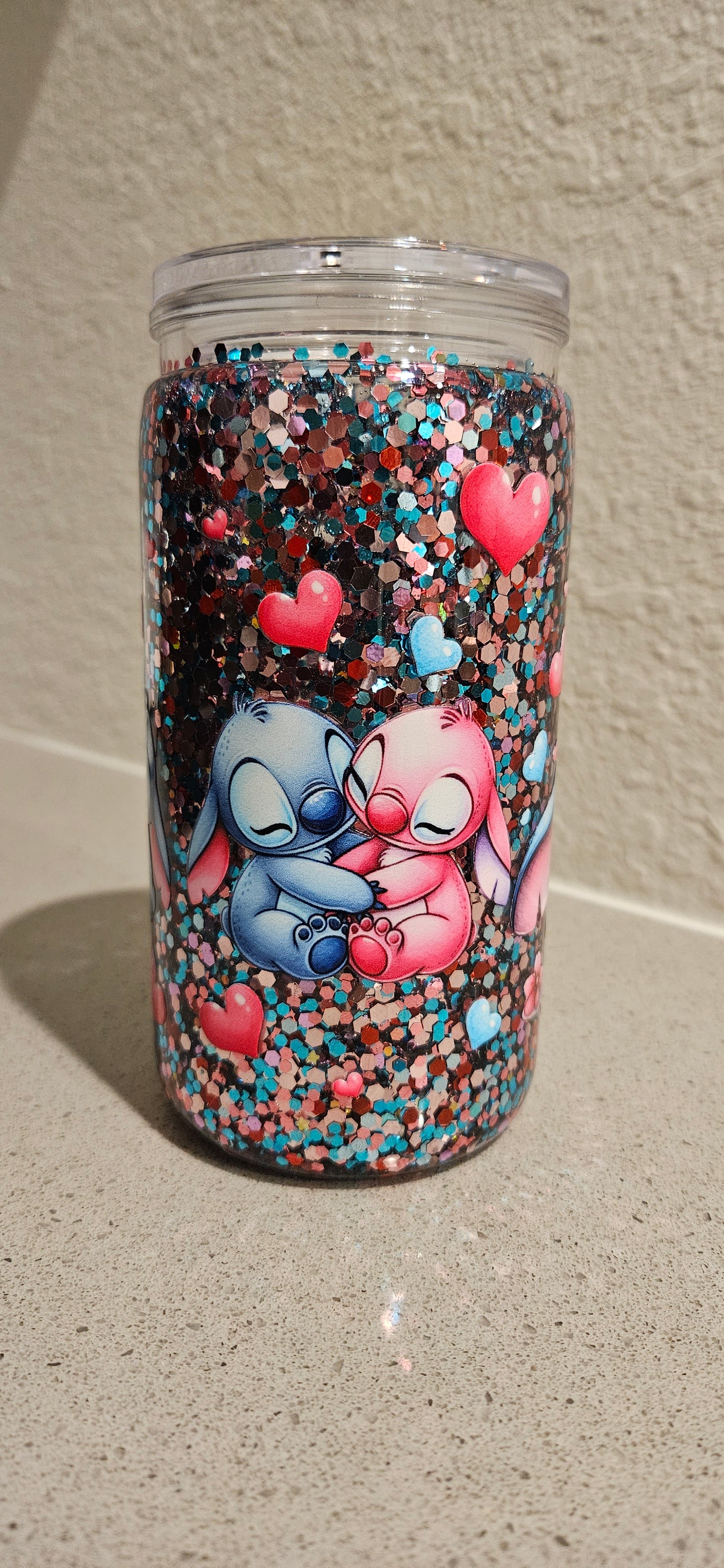 Premade Snowglobe Stitch cup